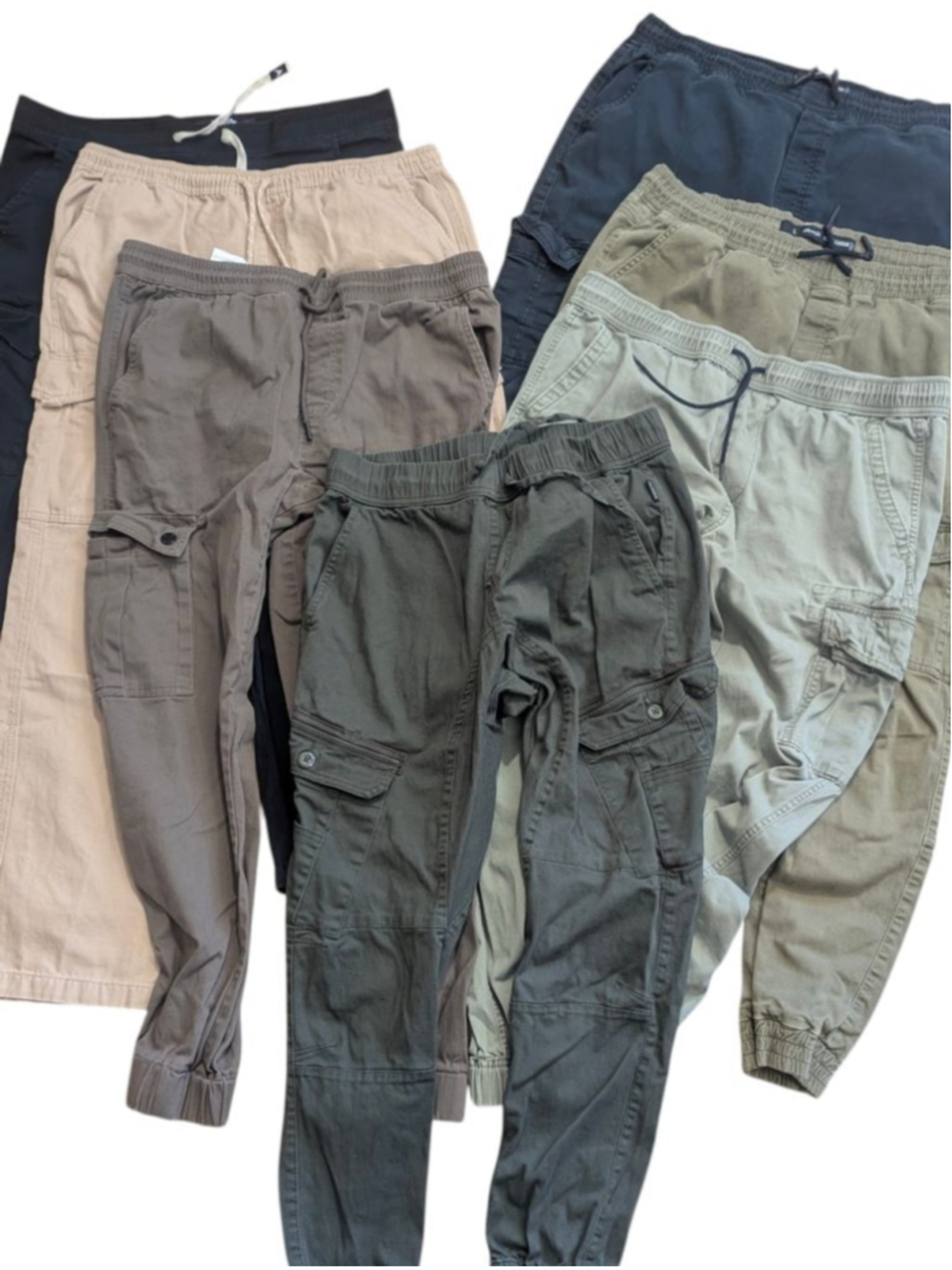 Lot of 7 Cargo Pants + Joggers Large Black Khaki Olive mix